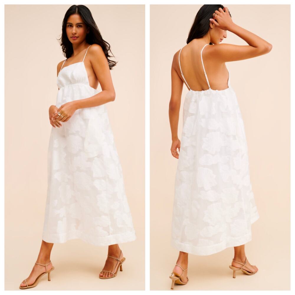 BHLDN White Floral Jacquard Strappy Open Back Midi Dress Size M
